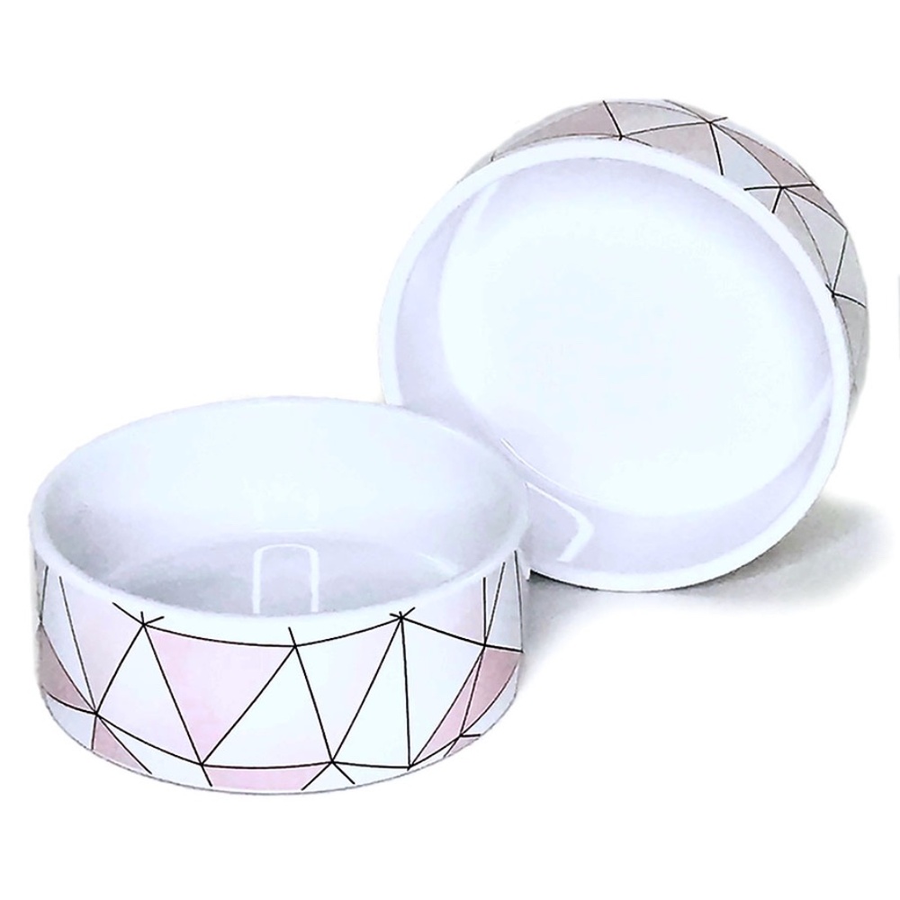 Pink Triangles Small Ceramic Dog Bowl - 2